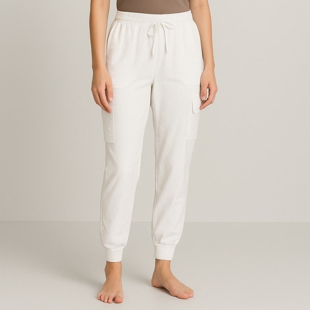 New Look White‎ Cargo Jogger Pants Elastic Waist Pocket Detail Women's Large